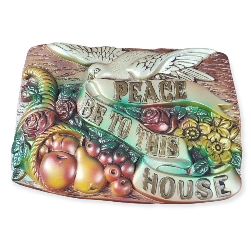 Vintage 1971 Miller Studio Inc. Peace Be To This House Chalkware Wall Ha…